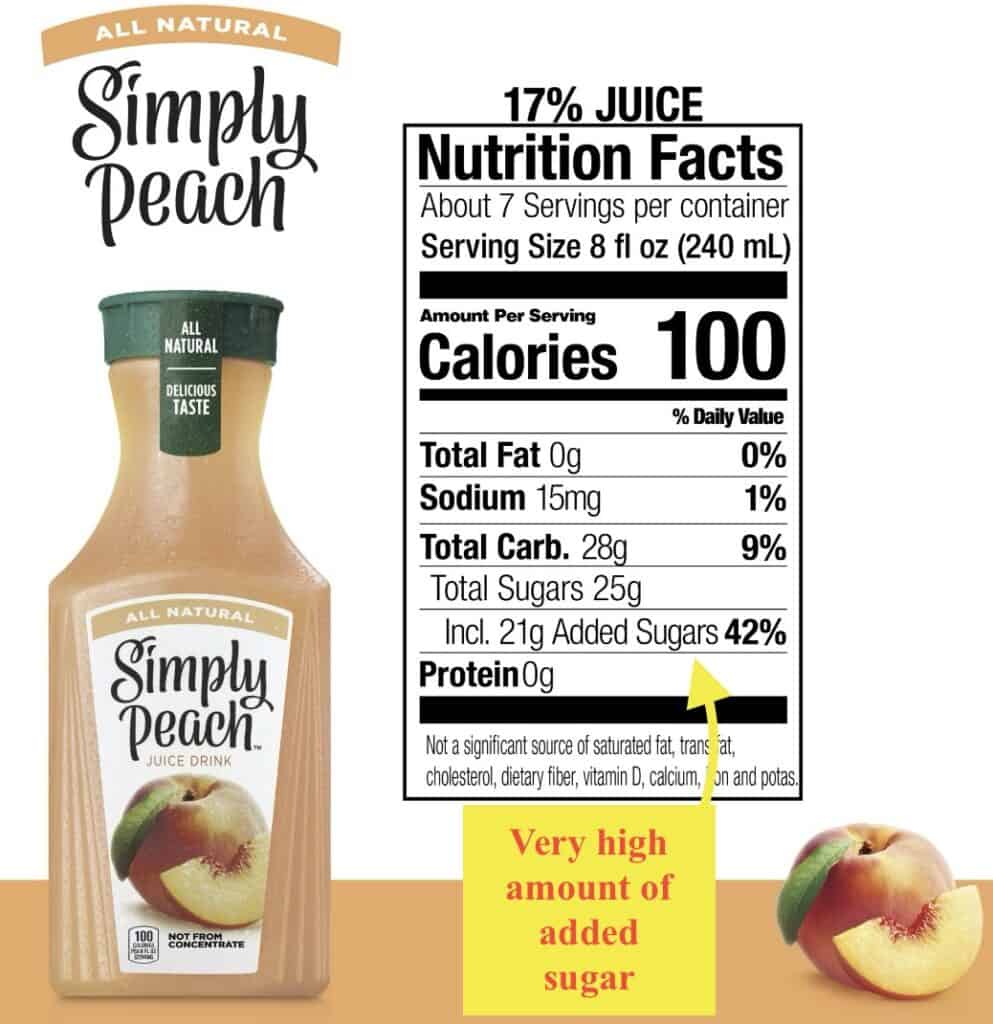 example of an unhealthy food labeled "natural"- Simply Peach Juice